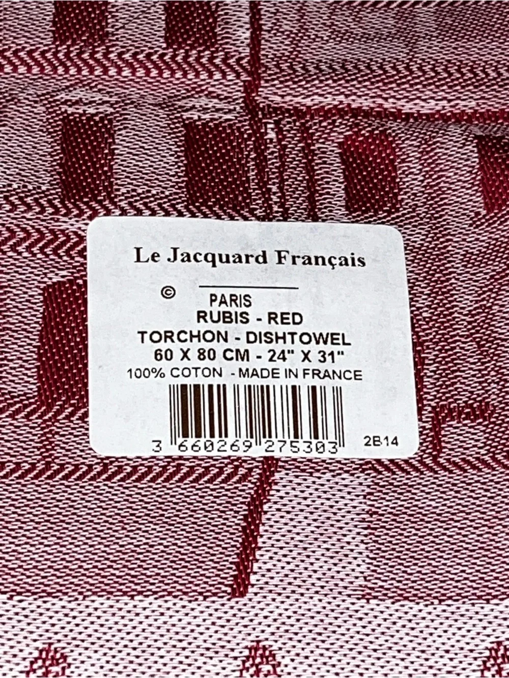 New Le Jacquard Francais Paris Cotton Dish Towel 60 x 80 cm Red Rectangular
